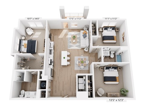 Floor plan for 3 beds, 2 baths, 1345 sqft